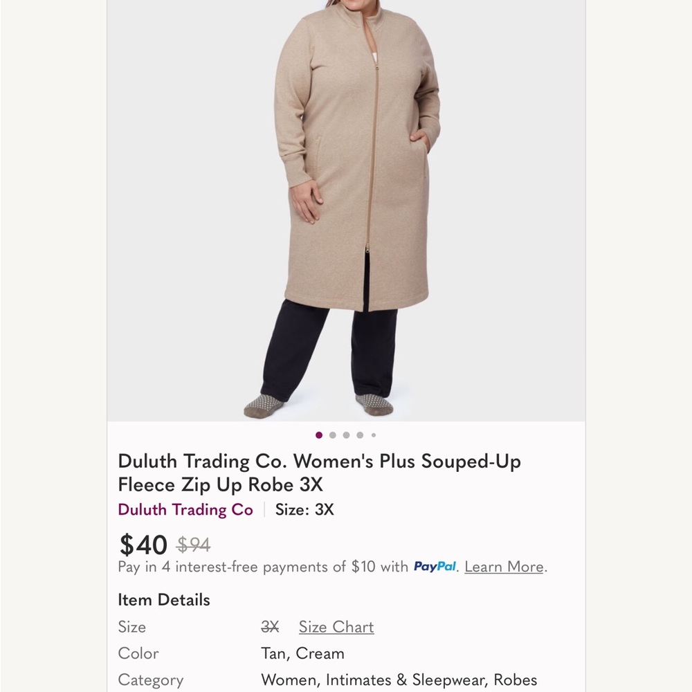 Duluth Trading Co. Women's Plus Souped-Up Fleece Zip Up Robe 3X